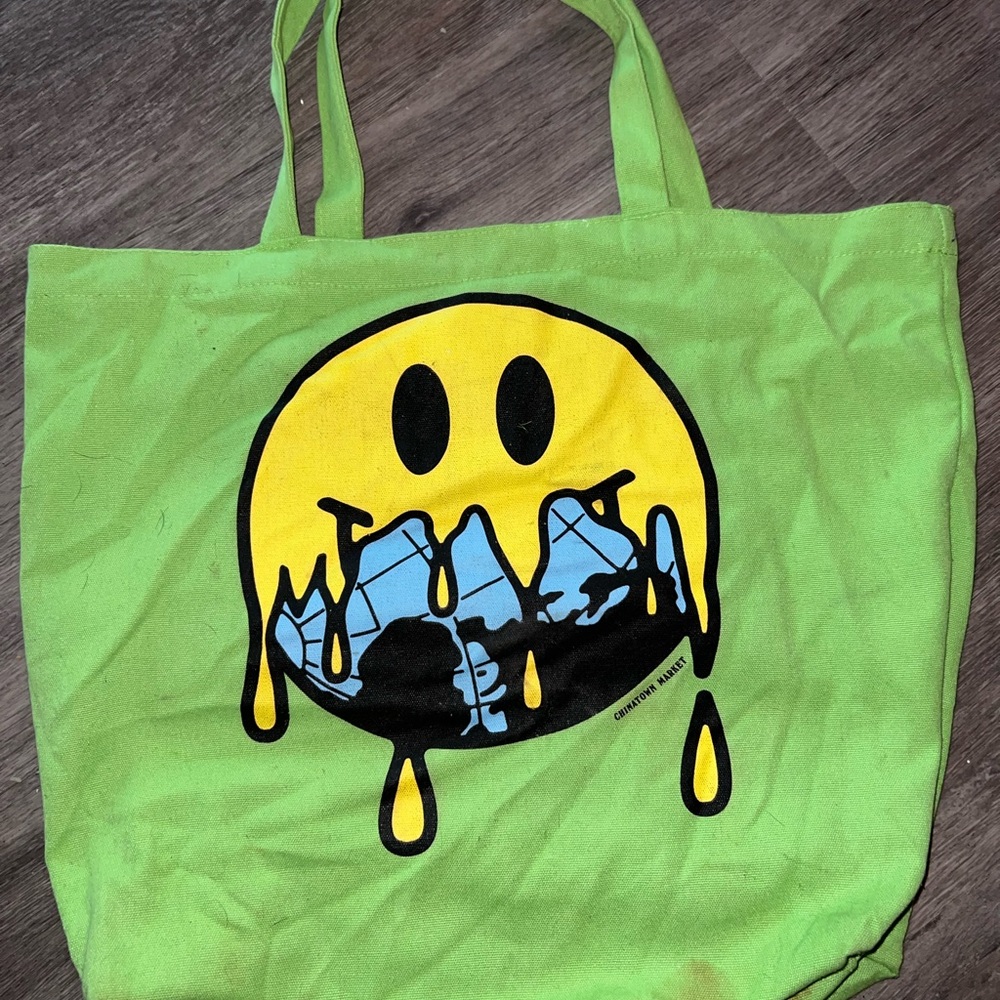 Chinatown Market Green Tote Bag with Smiley Graphic